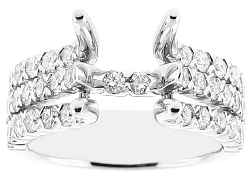 Semi Mount Triple Row Engagement Ring with Diamonds Set in 18k White Gold