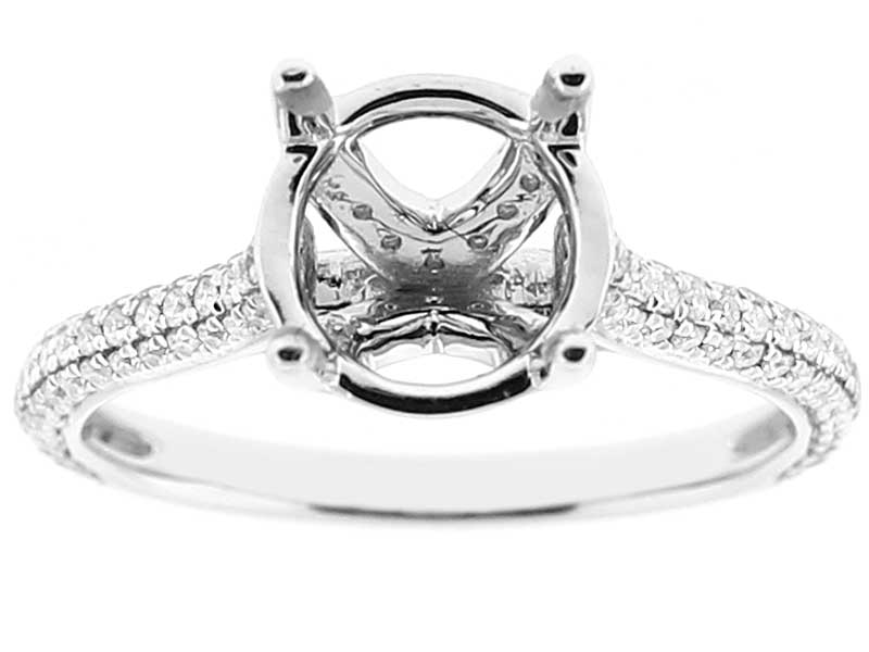 Semi Mount 4 Prong Engagement Ring with Micro-Pavé Set Diamonds in 18k White Gold
