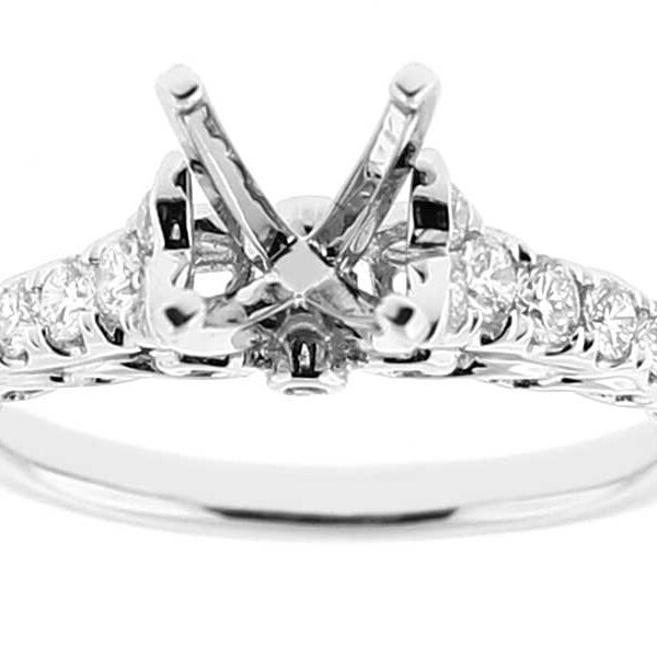 Semi Mount Filigree Engagement Ring with Diamonds Set in 18k White Gold