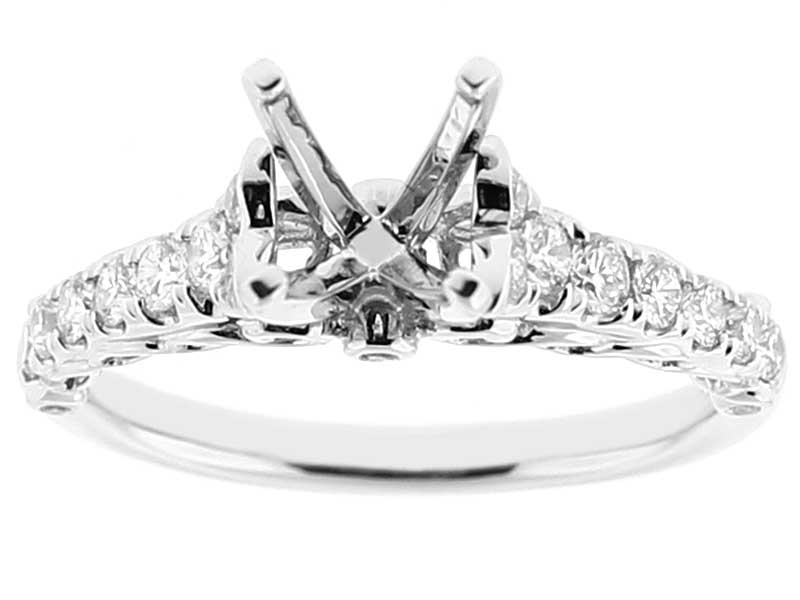 Semi Mount Filigree Engagement Ring with Diamonds Set in 18k White Gold