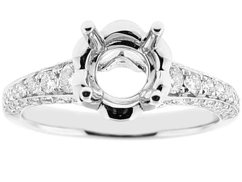 Semi Mount Triple Side Engagement Ring with Diamond Encrusted Gallery in 18k White Gold