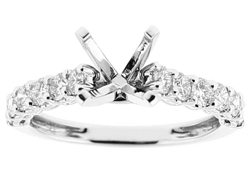 Semi Mount 4 Prong Engagement Ring with Prong Set Diamonds in 18k White Gold