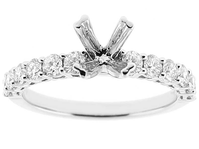 Semi Mount Engagement Ring with Prong Set Diamonds in 18k White Gold