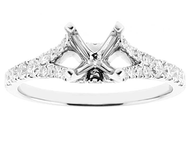 Semi Mount Split Shank Engagement Ring with Diamonds in 18k White Gold