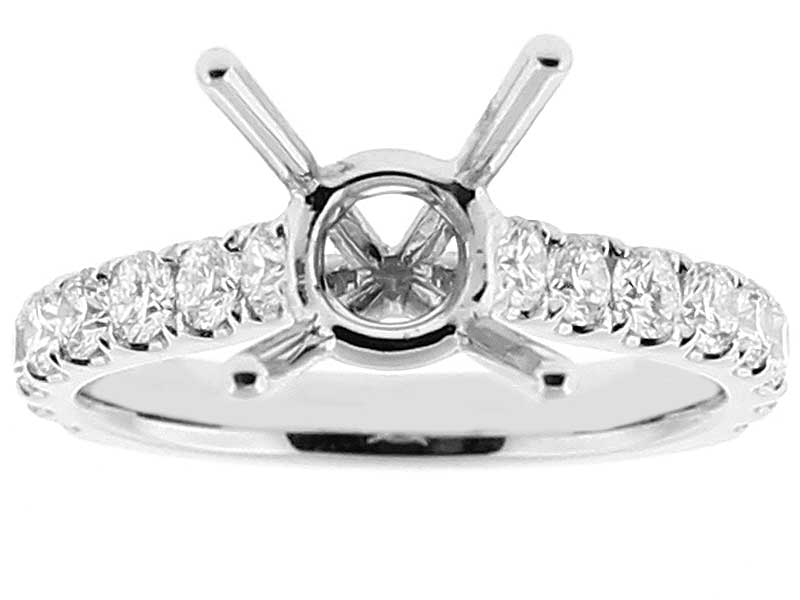 Semi Mount Engagement Ring with Prong Set Diamonds in 18k White Gold