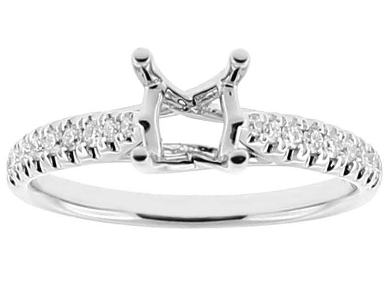 Semi Mount Crossover 4 Prong Engagement Ring with Diamonds in 18k White Gold