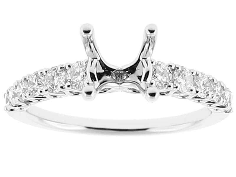 Semi Mount Engagement Ring with Prong Set Diamonds in 18k White Gold