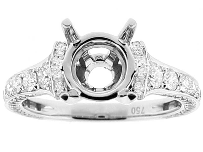Semi Mount Triple Side Graduated Diamond Encrusted Engagement Ring in 18k White Gold