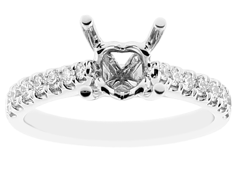 Semi Mount Diamond Engagement Ring with Prong Set Side Stones in 18k White Gold