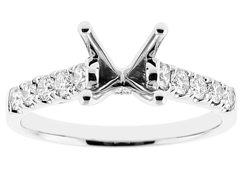 Semi Mount Diamond Engagement Ring with Prong Set Side Stones in 18k White Gold