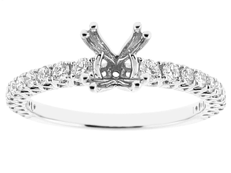 Semi Mount Diamond Engagement Ring with Prong Set Side Stones in 18k White Gold