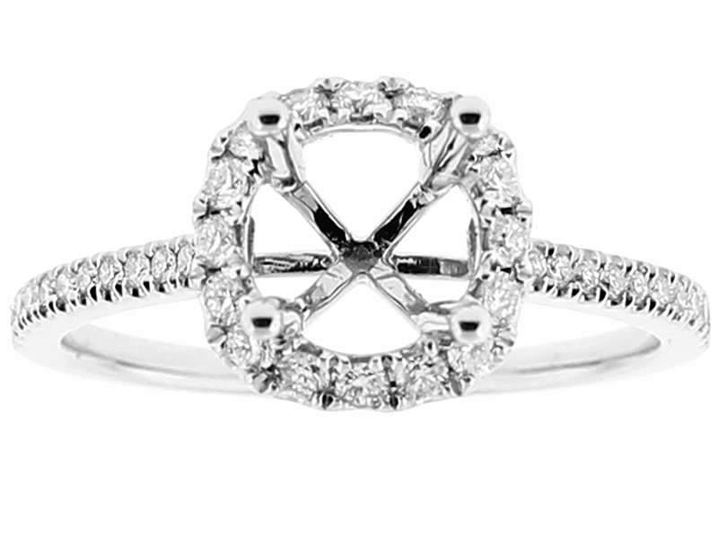 Semi Mount Diamond Engagement Ring with Round Halo in 18k White Gold
