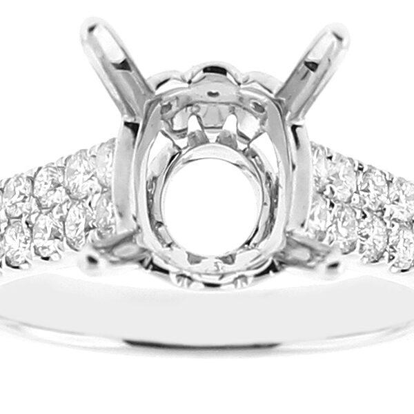 Semi-Mount Double Row Engagement Ring with Bezel and Prong Set Diamonds in 18k White Gold