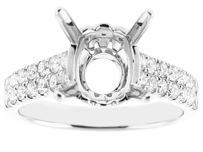 Semi-Mount Double Row Engagement Ring with Bezel and Prong Set Diamonds in 18k White Gold