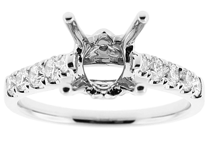 Semi Mount Engagement Ring with Prong Set and Preset Diamonds in 18k White Gold