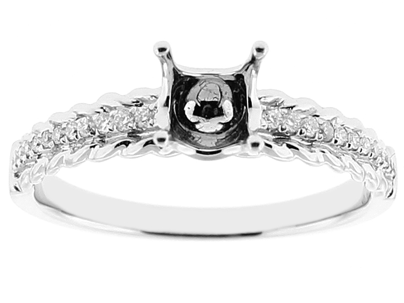 Semi Mount Braided Border Engagement Ring with Micro Prong Set Diamonds in 18k White Gold