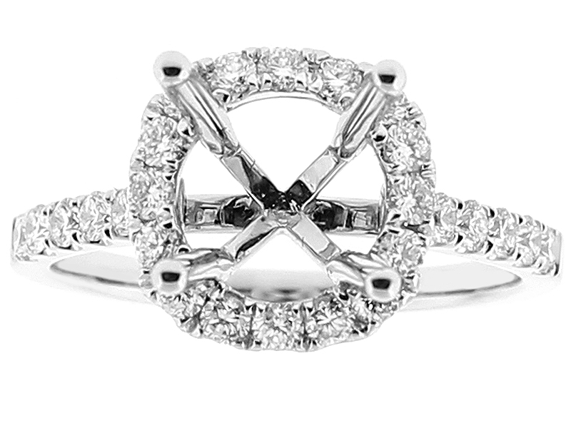 Semi Mount Round Halo Engagement Ring with Diamonds in 18k White Gold