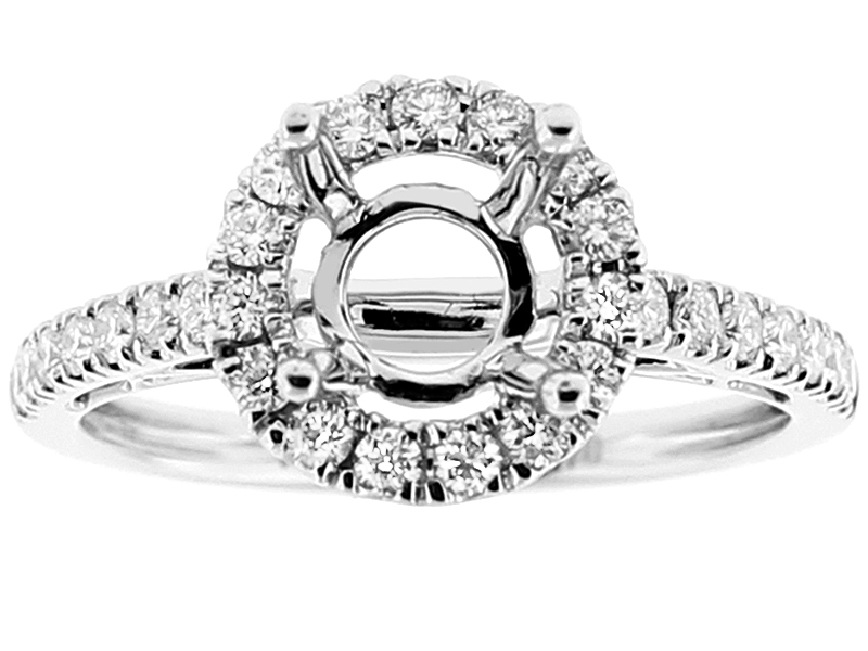 Semi Mount Round Halo Engagement Ring with Diamonds in 18k White Gold
