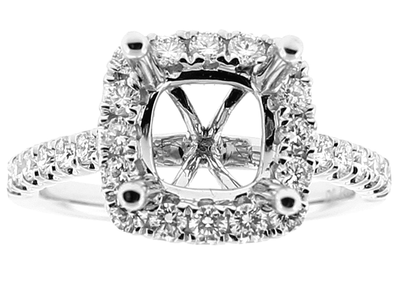 Semi Mount Square Halo Engagement Ring with Diamonds in 18k White Gold
