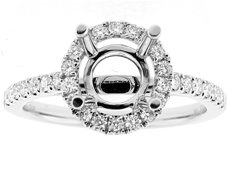 Semi Mount Round Halo Engagement Ring with Diamonds in 18k White Gold