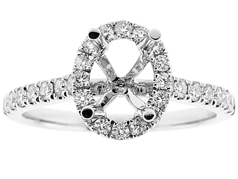 Semi Mount Oval Halo Engagement Ring with Diamonds in 18k White Gold
