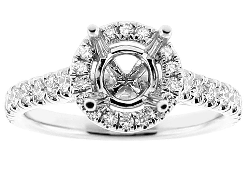 Semi Mount Round Halo Engagement Ring with Diamonds in 18k White Gold