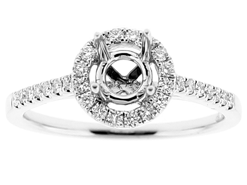 Semi Mount Round Halo Engagement Ring with Diamonds in 18k White Gold