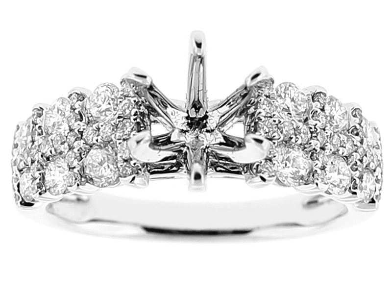Semi Mount Triple Row Engagement Ring with Prong and Micro Prong Set Diamonds in 18k White Gold