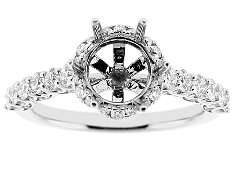Semi Mount Round Halo Engagement Ring with Diamonds in 18k White Gold
