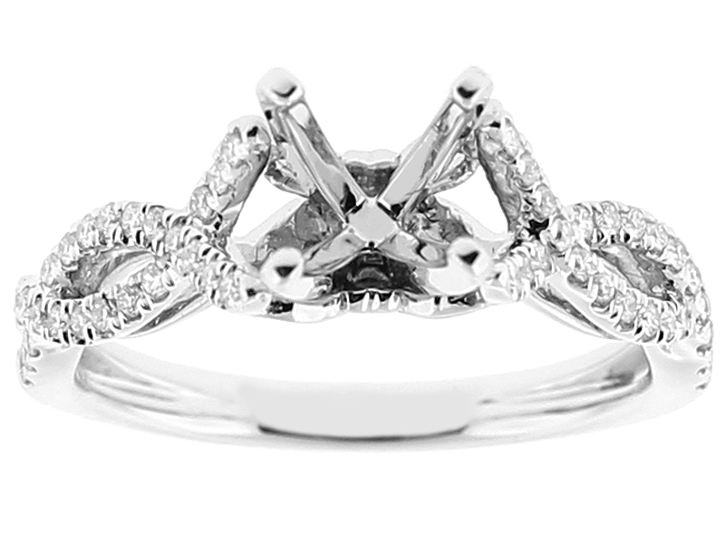Semi Mount Twist Shank Engagement Ring with Diamonds in 18k White Gold