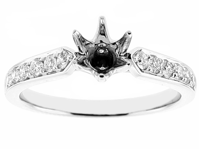 Semi Mount Engagement Ring with Preset Diamonds in 18k White Gold