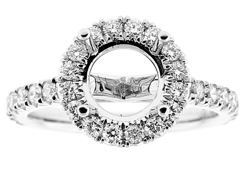 Semi Mount Round Halo Engagement Ring with Diamonds in 18k White Gold