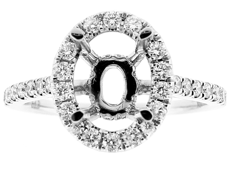 Semi Mount Oval Halo Engagement Ring with Diamonds in 18k White Gold