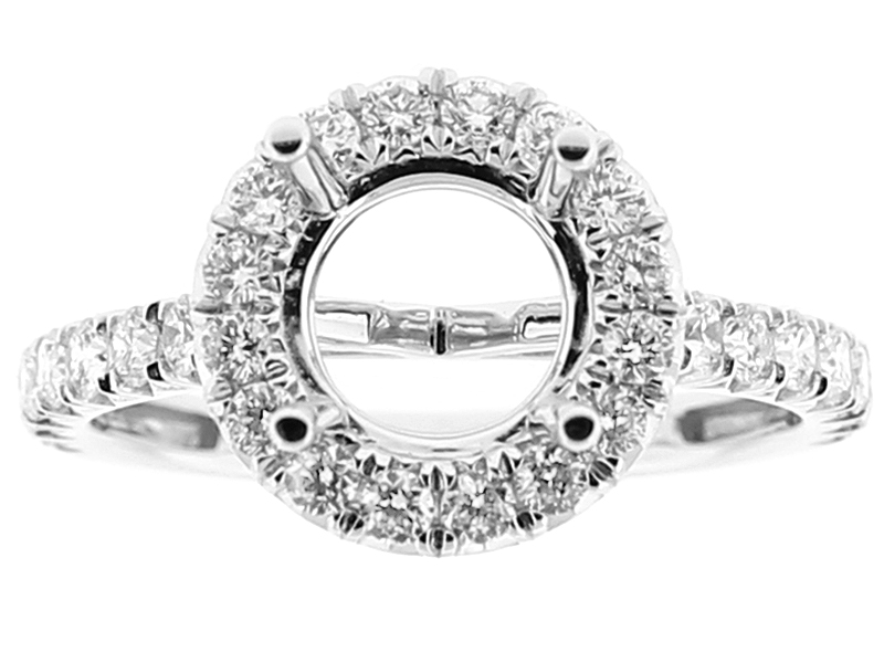 Semi Mount Round Halo Engagement Ring with Diamonds in 18k White Gold
