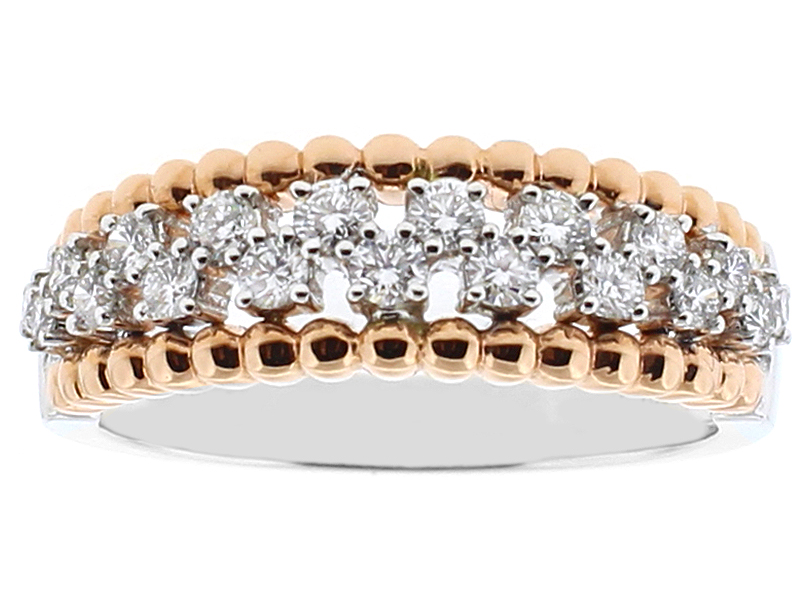 Two Tone Milgrain Engraved Diamond Band in 18k White and Rose Gold