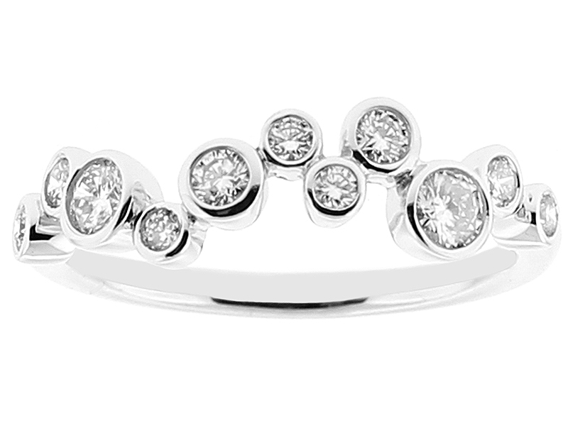 Ladies Geometric Style Fashion Ring with Bezel Set Diamonds in 18k White Gold