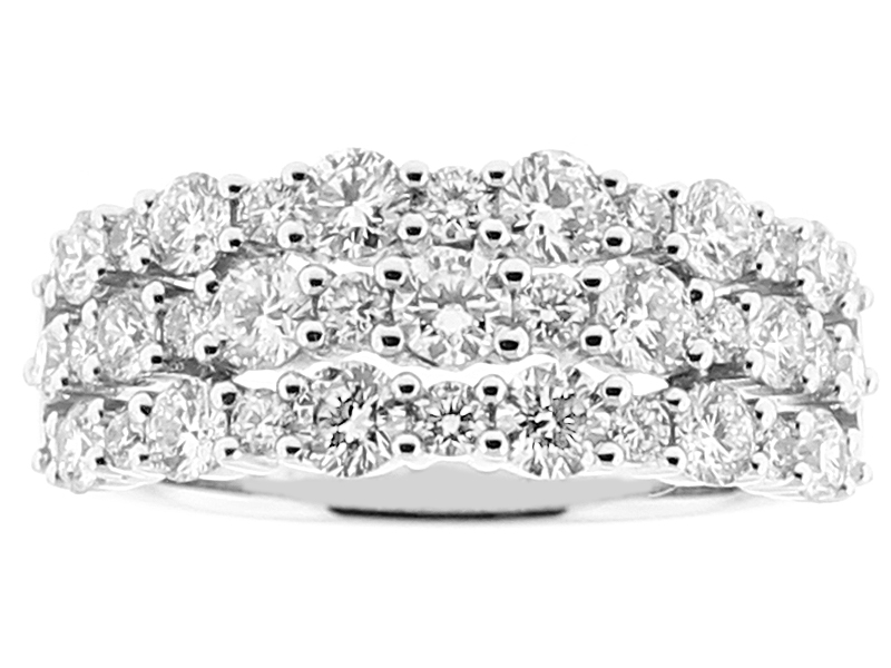 Ladies Fashion Ring with Triple Row of Diamonds in 18k White Gold