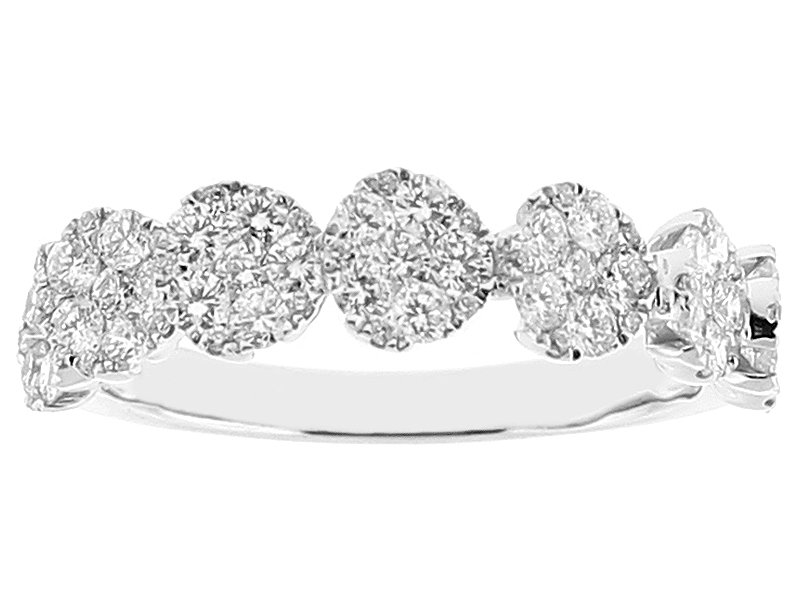 Ladies Fashionable Wedding Band with Tilted Round Designs of Diamonds in 18k White Gold