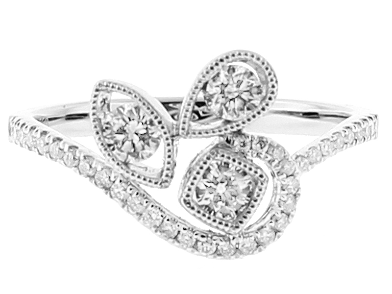 Stylish Ladies Fashion Ring with Micro Prong and Channel Set Diamonds Bordered by Milgrain in 18k White Gold