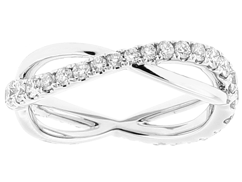 Crossover Twist Style Ladies Eternity Band with Diamonds in 18k White Gold