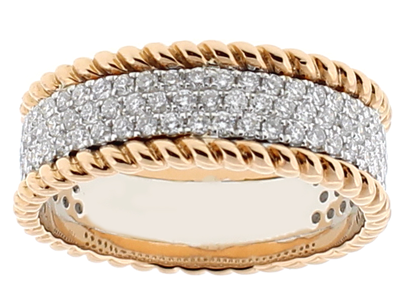 Two Tone Rope Design Eternity Band with Micro Pavé Set Diamonds in 18k White and Rose Gold