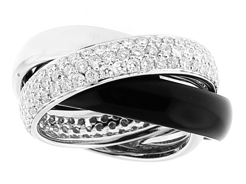 Ladies Trinity Ring with Micro Pavé Set Diamonds in 18k White Gold
