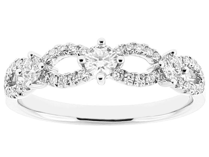 Stylish Ladies Openwork Wedding Band with Diamonds in 18k White Gold