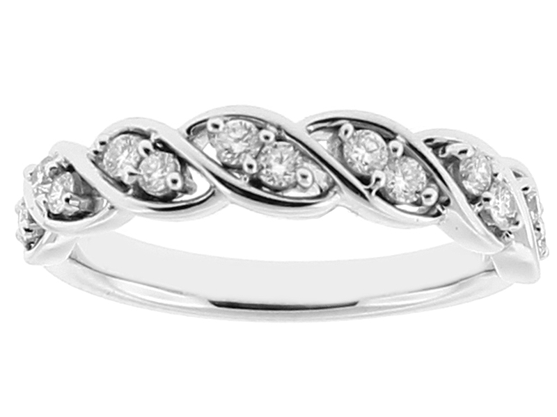 Twist Style Ladies Wedding Band with Diamonds in 18k White Gold