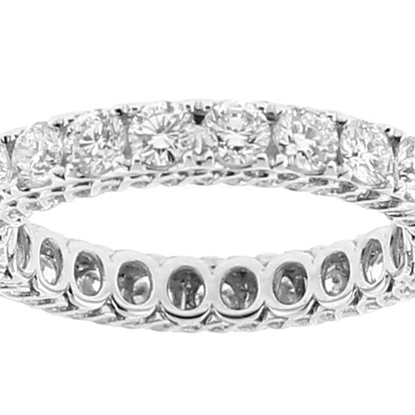Ladies Eternity Band with Braided Side Profile Design and Bezel Set Diamonds in 18k White Gold