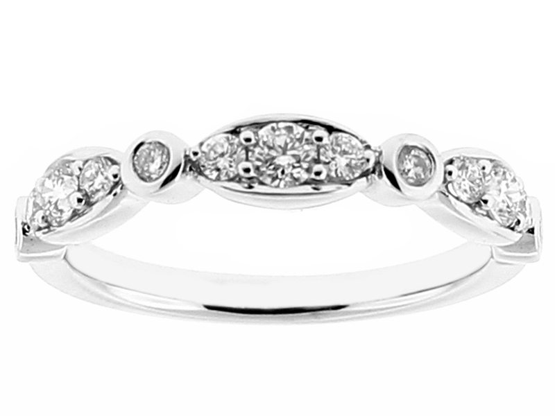 Ladies Wedding Band with Micro Prong and Bezel Set Diamonds in 18k White Gold