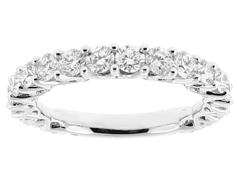 Ladies Single Row U Prong Design Wedding Band with Diamonds in 18k White Gold