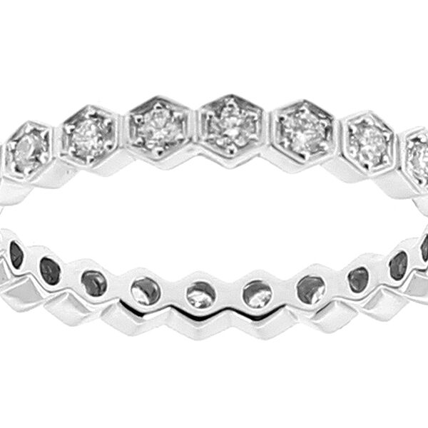 Ladies Eternity Band with Hexagon Design of Round Diamonds in 18kt White Gold