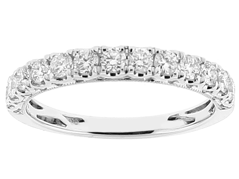 Ladies Triple Side Wedding Band with Diamonds and Milgrain Engraving in 18kt White Gold
