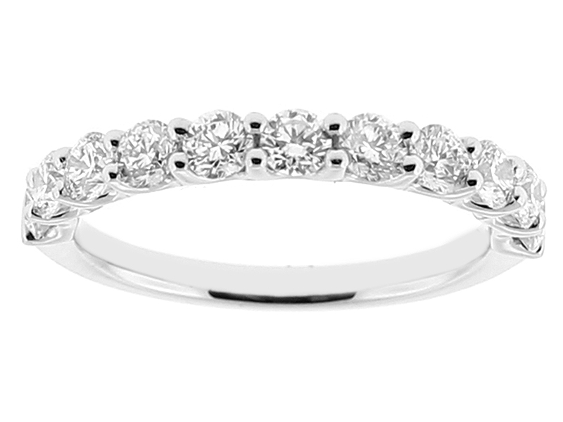 Ladies Single Row Wedding Band with U Prong Set Diamonds in 18kt White Gold